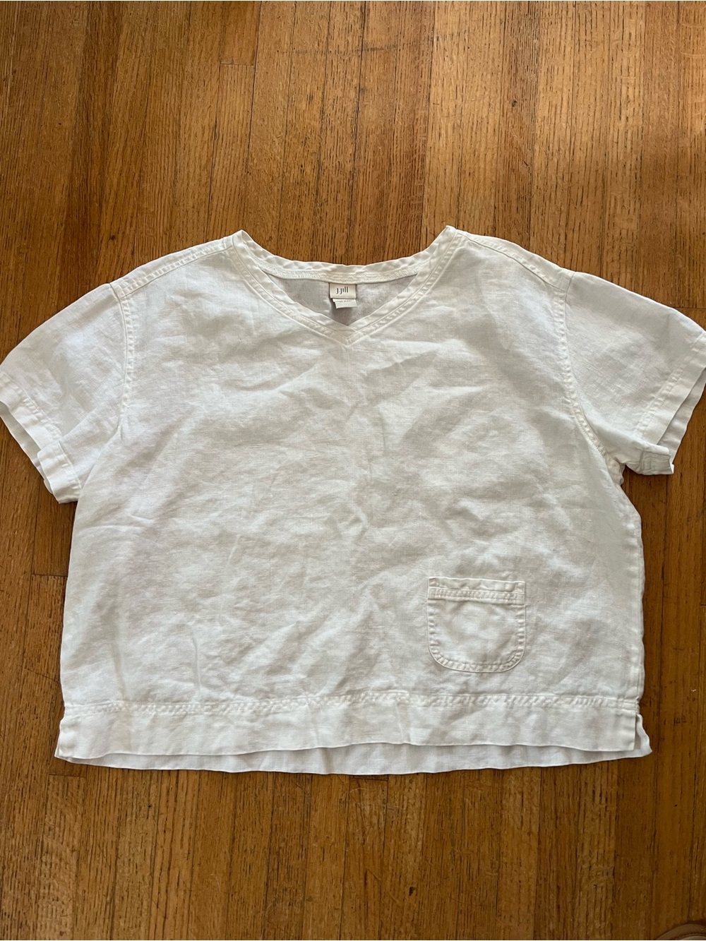 J Jill White Linen Top Crop Boxy Pocket Minimalist Coastal Grandmother M